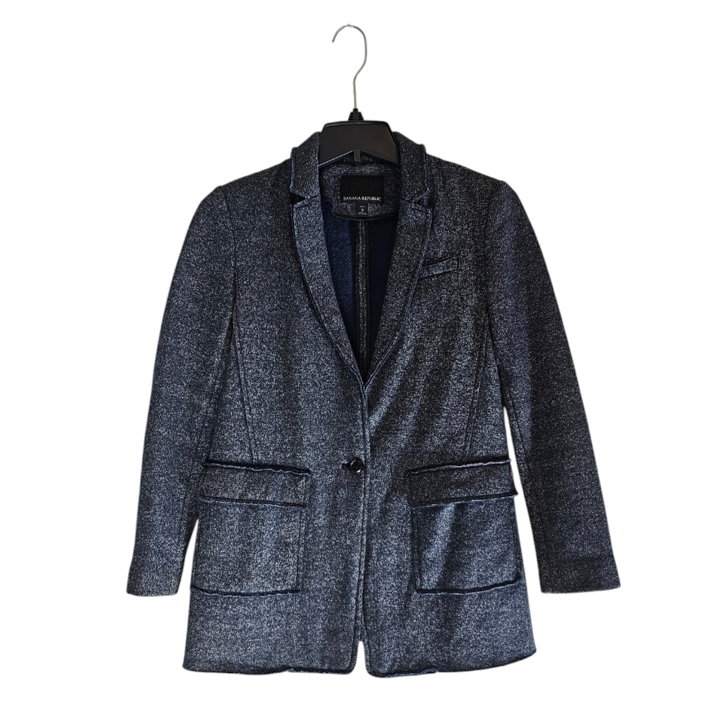 Banana Republic Wool Casual Blue Blazer Jacket 2 Petite Preowned - Picture 6 of 9
